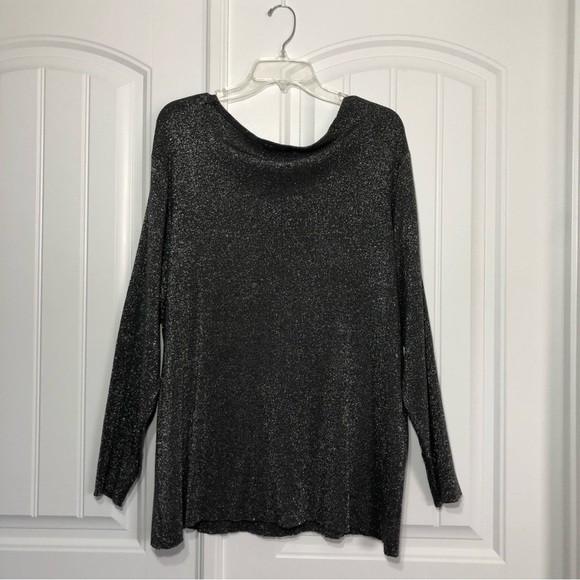 Charter Club Women Gray Shimmer Long Sleeve Round Neck Stretchy Blouse 2X - Picture 4 of 10